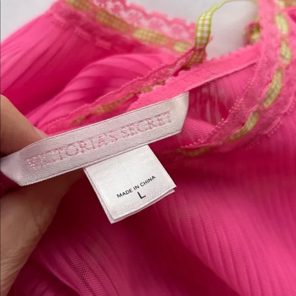 Vintage y2k Victoria Secret Large Pink Green Sheer Milkmaid Babydoll Slip Dress - Picture 17 of 17